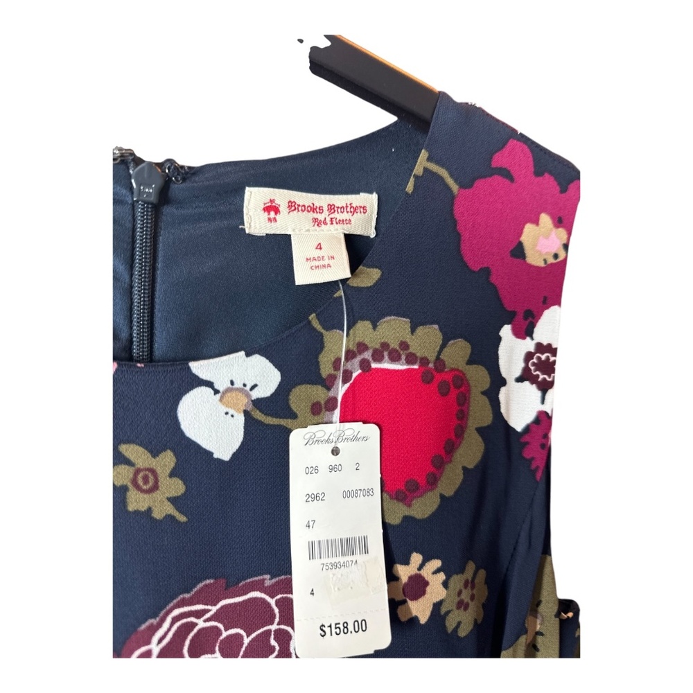 Brooks Brothers Floral Midi Dress in Navy with Maroon flowers Sz 4 NWT $158